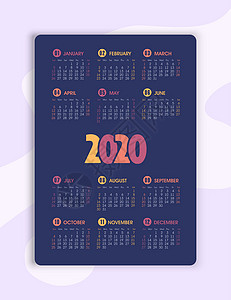 矢量日历 2020 年 星期从周日开始规划师插图网格日程时间办公室商业日记广告数字背景图片