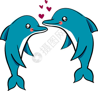 亲吻海豚海豚坠入爱河 插图 白底的矢量插画