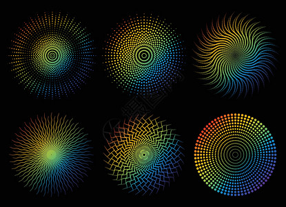 椭圆图案收集抽象的多彩彩彩虹点图案元素 - 矢量插图设计图片