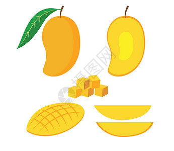 切块芒果白色背景上隔离的一套新鲜芒果矢量插图设计图片