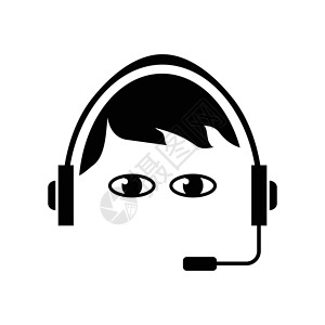 耳机LOGO呼叫中心帮助 客户服务Logo Man戴头盔进行通信 现场聊天助手插画