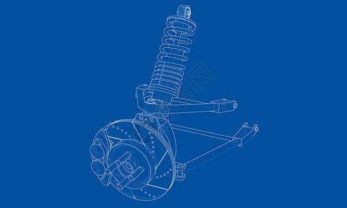 带减震器的汽车悬架 韦克托车轮金属机器服务蓝图震惊机械轮子圆柱螺旋设计图片