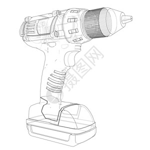 电动工具电动无绳螺丝刀 韦克托插图维修钻头扳手墨水力矩承包商草图木工工作插画