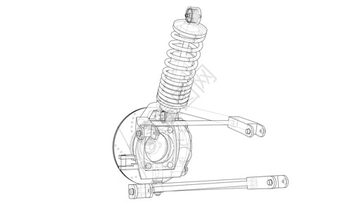 带减震器的汽车悬架 韦克托技术车辆运输震惊吸收器蓝图圆圈金属服务轮子设计图片