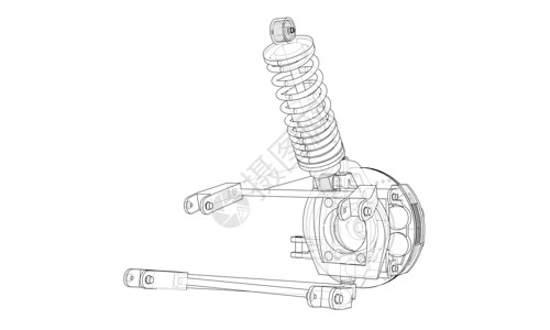 带减震器的汽车悬架 韦克托技术吸收器车辆机械螺旋震惊轮子橡皮力学圆圈设计图片