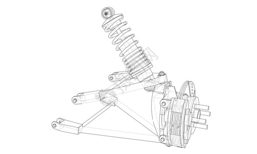 带减震器的汽车悬架 韦克托轮子维修蓝图线条吸收器圆圈绘画运输圆柱车辆设计图片