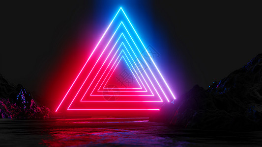 黑三角形素材深色背景上发光的霓虹三角形线条安装门户网站俱乐部光谱网络蓝色科学展示照明背景