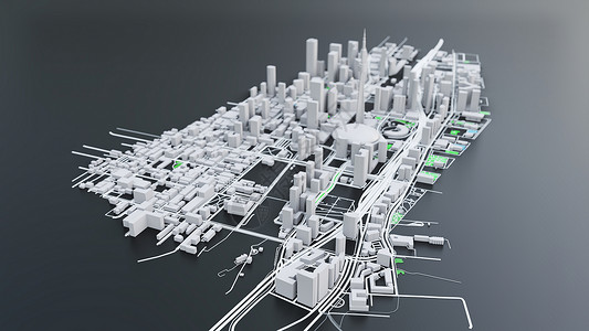 3d城市建筑3D 未来派城市建筑全景天际公寓街道景观商业金融天空外星人高楼背景