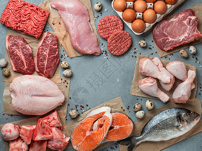 赌注食食食食物 零碳碳概念 顶级观点食肉肉汤低碳水牛扒鱼片猪肉烹饪食物家禽海鲜背景