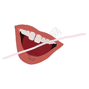 水牙线用牙线张开嘴插画