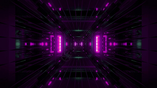 发光的未来科幻隧道与线框 3d 渲染壁纸背景插图辉光黑色粉色走廊墙纸运动背景图片
