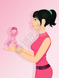 带有粉色丝带的妇女力量癌症斗争插图胸部医疗预防女性女孩协会背景图片
