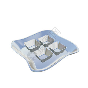 花式不锈钢餐盘 3D 插图拼盘餐具用餐服务厨房金属餐厅白色正方形菜肴背景图片