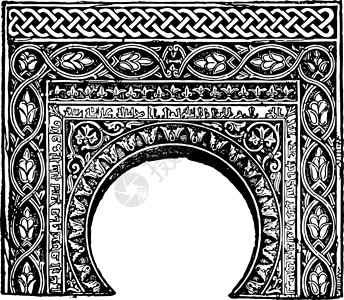 蔓藤花纹拱门装饰复古雕刻风格背景图片