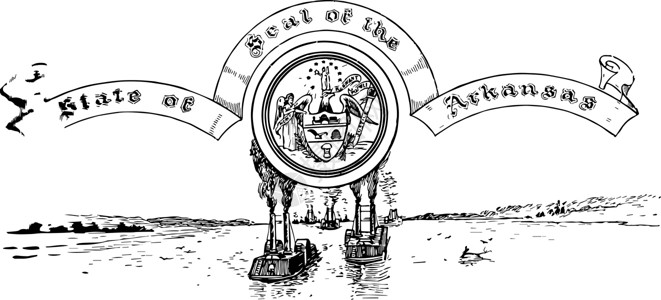 富豪海女神鳃美国阿肯色州古代图例的美国印章插画