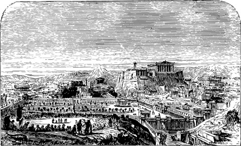 从Pnyx古代雕刻中恢复了雅典高清图片