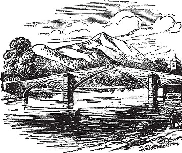 宝带桥Llanrwst 桥复古插图插画