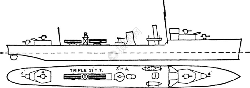 英国皇家海军驱逐舰和船队头领战舰 v插画