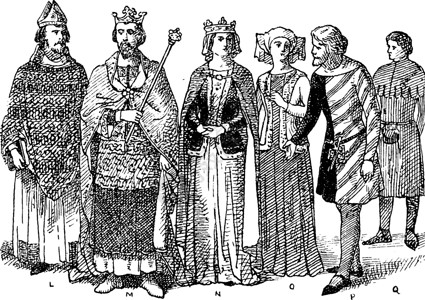 英格兰贵族十四世纪时尚 古代插图背景图片