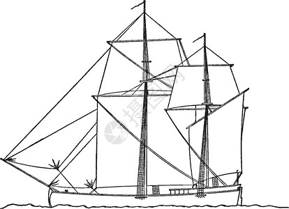 钓鱼帆船复古插画背景图片