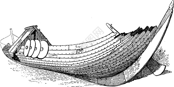 维京船 古董插图背景图片