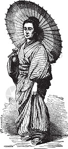 日本女人 古董插图背景图片