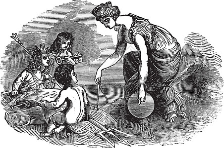 妇女和儿童 古老插图;背景图片