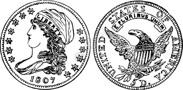 金鹰角币 1807年的古董插图高清图片