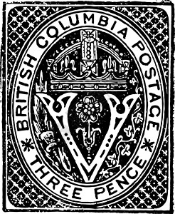 不列颠哥伦比亚省三便士邮票 1866 复古它制作图案插画