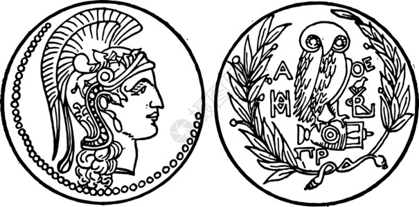 雅典古董的硬币插图高清图片