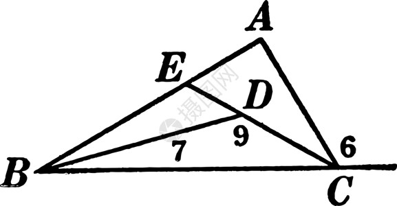 三角形复古插图中的线段和角度几何学绘画白色雕刻艺术中位数黑色背景图片