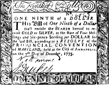 九分裤纸币 美元法案的九分之一 1775年旧画插图i插画