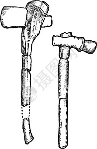 斧头镊子锤子新石器化石石 角轴和锤子 古老的病态插画