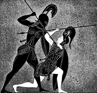 阿喀琉斯复古插画绘画黑色插图白色斗争跟腱艺术攻击雕刻背景图片