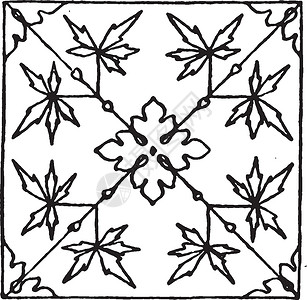 中世纪瓷砖模式是一个简单的叶叶模式 老式刻字背景图片