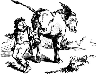 踢小孩的驴子 老式插图背景图片