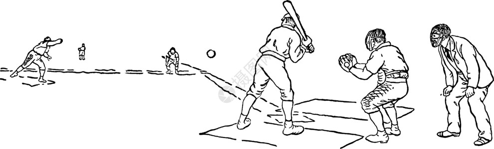 垒球古董插图白色游戏雕刻绘画艺术黑色背景图片