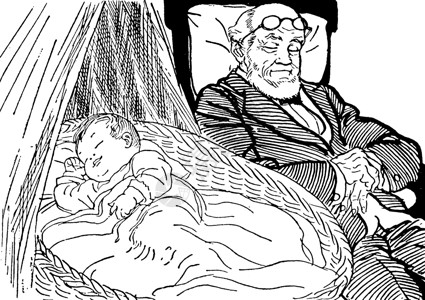 睡眠复古插画老年男人休息背景图片