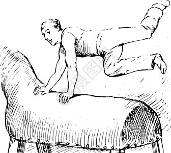 跳马复古插画黑色雕刻锻炼白色酒吧男人绘画插图艺术背景图片