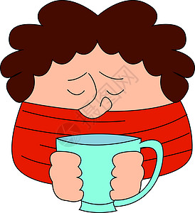 冷与热男孩喝茶 插图 白背黑锅的矢量设计图片