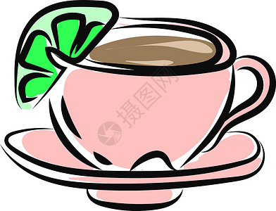 白色背景上的粉色茶杯插画矢量茶壶收藏艺术早餐饮料卡片派对墙纸食物甜点设计图片