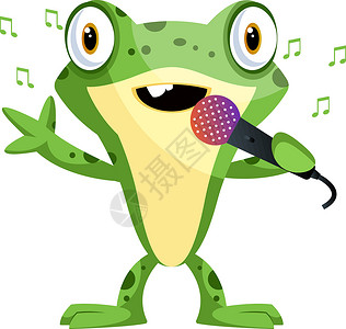 青蛙唱歌快乐青蛙吉祥物在麦克风 插图 矢量上歌唱插画