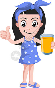 果汁杯里女孩含橙汁 插图 白底矢量的女孩设计图片