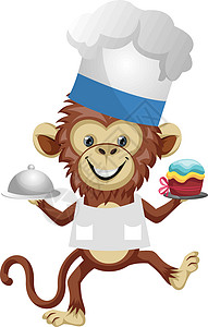 国服猴子素材猴子在厨师服 插图 向量 在白色背景插画