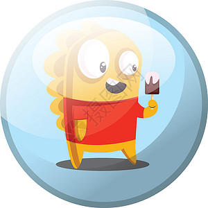 穿红衬衫吃冰淇淋的黄色怪物卡通性格背景图片