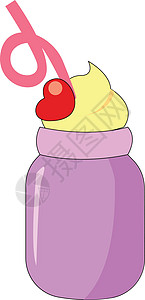 粉红色青蛙罐子带有粉红色 stra 的紫色罐子中甜点的矢量插图插画