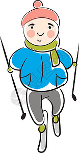 在滑雪设备中的孩子 白背上的彩色矢量背景图片