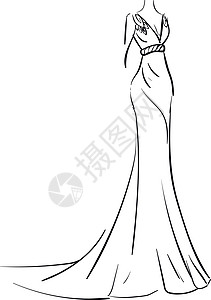 高级婚纱素材长夜衣装束矢量插图的简单草图插画