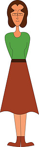女生裙子绿色衬衫和棕色长裙裙子插图的女生设计图片
