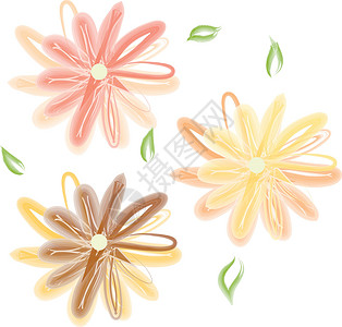 三盛开的花朵矢量或彩色插图背景图片
